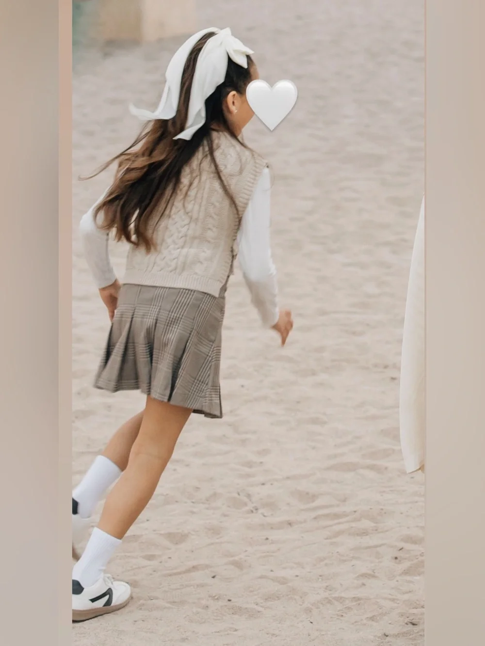 2 Set Girls Cable Knit Vest w/ Knit Long Sleeve T-Shirt & Plaid Pleated Skort 7